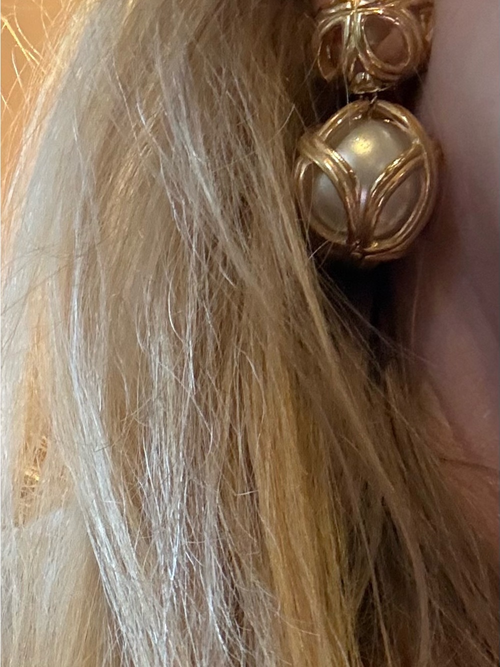 Vintage Christian Dior By Grosse Gold Pearl Cage Drop Clip On Earrings - Picture 9 of 10